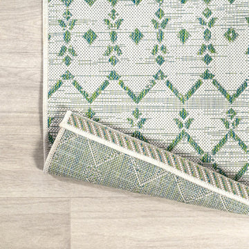 Ourika Moroccan Geometric Textured Weave Indoor/outdoor Round Rug